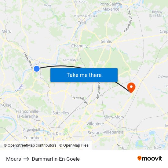 Mours to Dammartin-En-Goele map