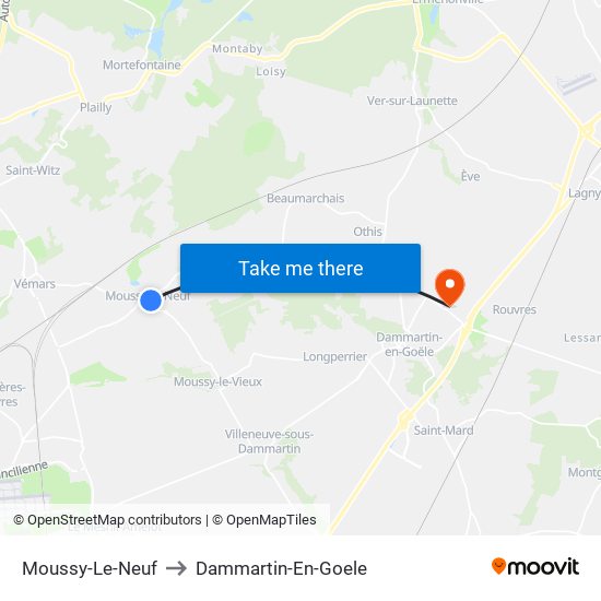 Moussy-Le-Neuf to Dammartin-En-Goele map