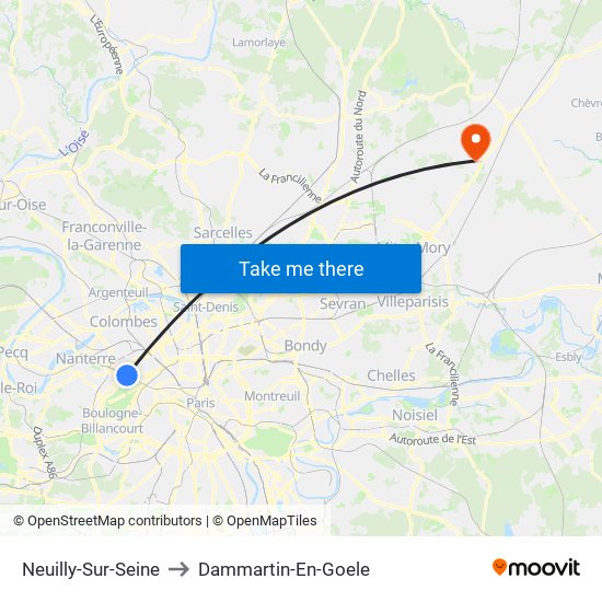 Neuilly-Sur-Seine to Dammartin-En-Goele map