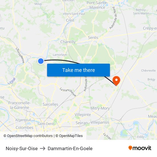 Noisy-Sur-Oise to Dammartin-En-Goele map