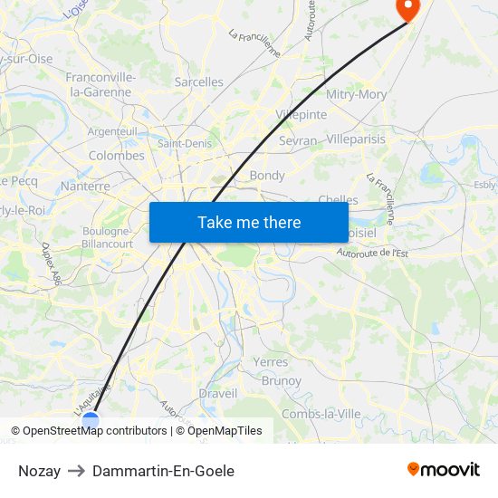 Nozay to Dammartin-En-Goele map