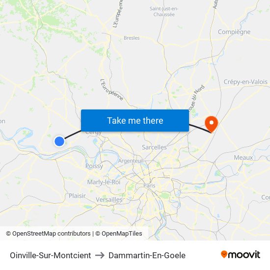 Oinville-Sur-Montcient to Dammartin-En-Goele map