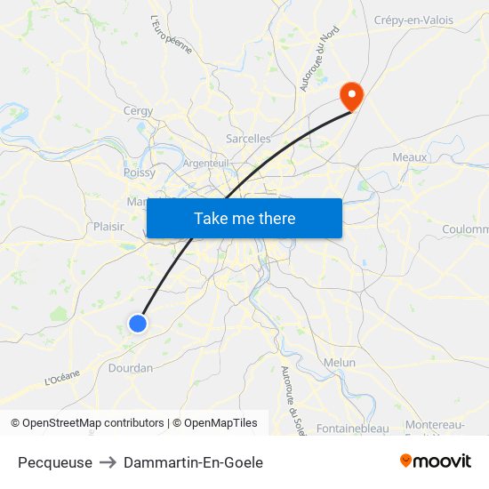 Pecqueuse to Dammartin-En-Goele map