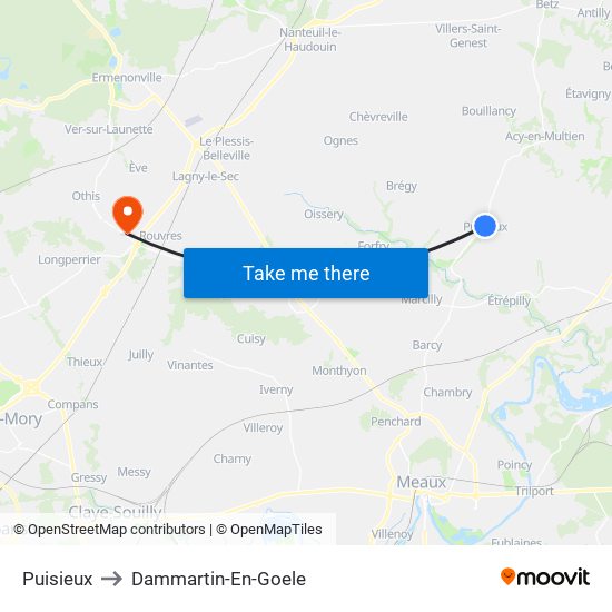 Puisieux to Dammartin-En-Goele map