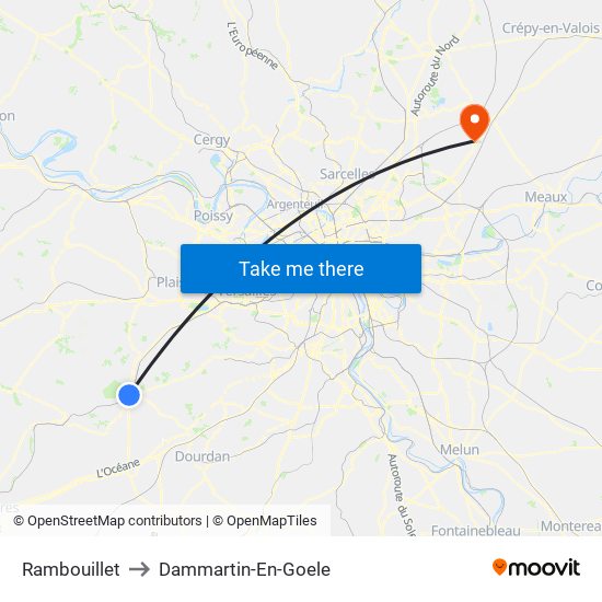 Rambouillet to Dammartin-En-Goele map