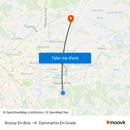 Roissy-En-Brie to Dammartin-En-Goele map
