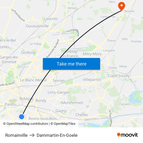 Romainville to Dammartin-En-Goele map