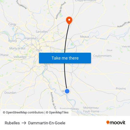 Rubelles to Dammartin-En-Goele map