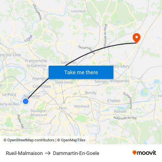 Rueil-Malmaison to Dammartin-En-Goele map