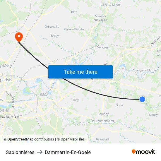 Sablonnieres to Dammartin-En-Goele map