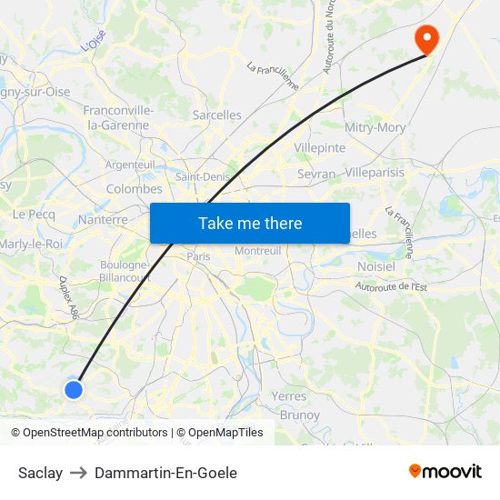 Saclay to Dammartin-En-Goele map