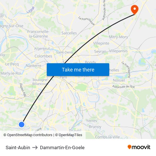 Saint-Aubin to Dammartin-En-Goele map