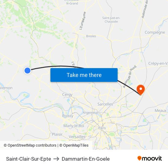 Saint-Clair-Sur-Epte to Dammartin-En-Goele map