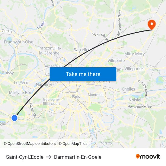 Saint-Cyr-L'Ecole to Dammartin-En-Goele map