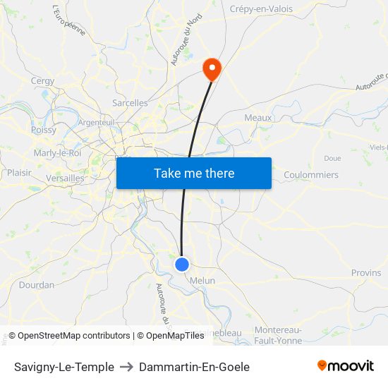 Savigny-Le-Temple to Dammartin-En-Goele map