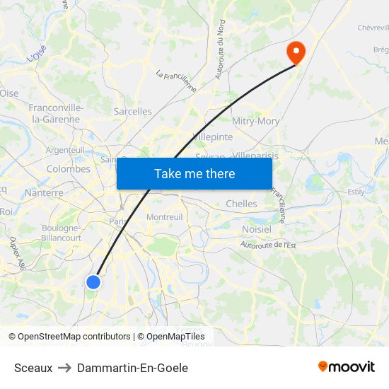 Sceaux to Dammartin-En-Goele map