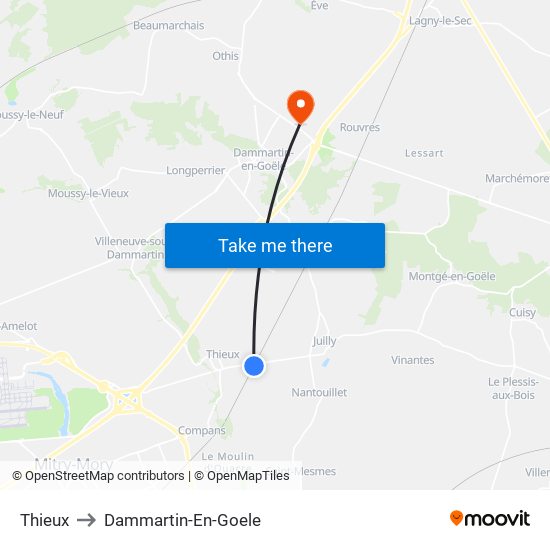 Thieux to Dammartin-En-Goele map