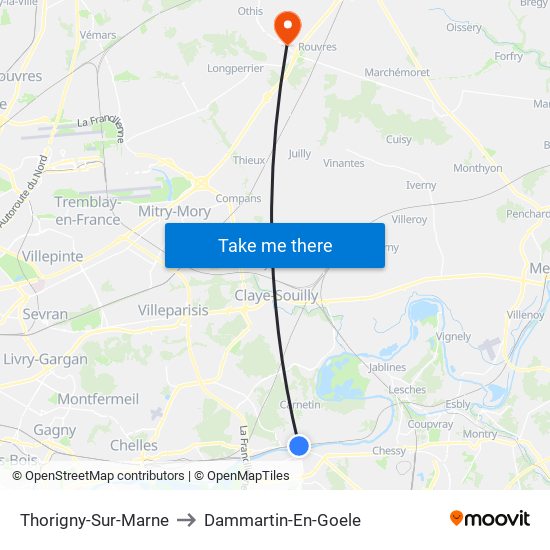 Thorigny-Sur-Marne to Dammartin-En-Goele map