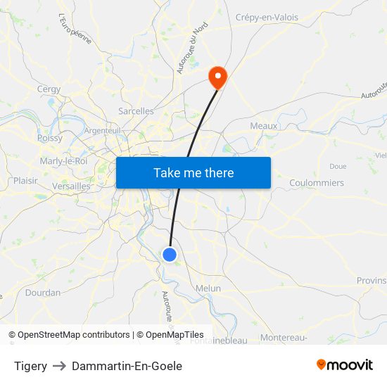 Tigery to Dammartin-En-Goele map