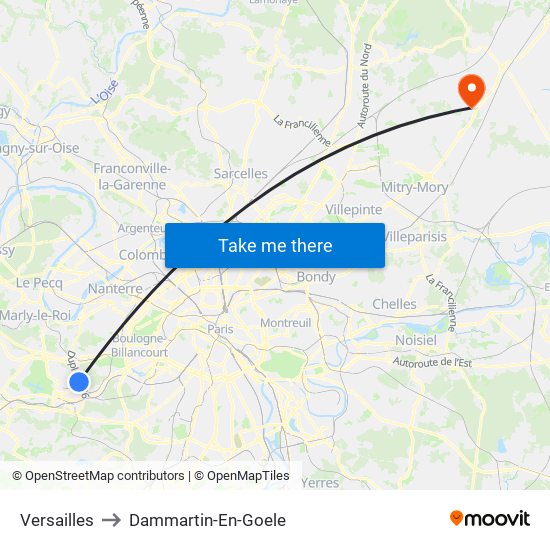 Versailles to Dammartin-En-Goele map