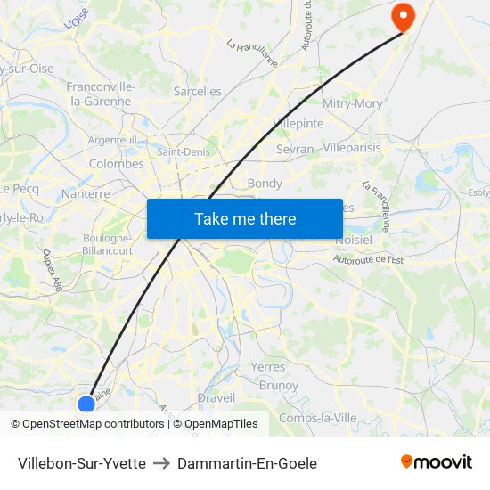 Villebon-Sur-Yvette to Dammartin-En-Goele map