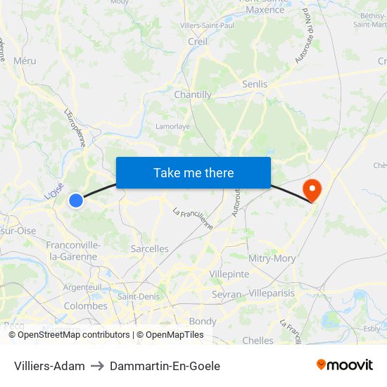 Villiers-Adam to Dammartin-En-Goele map