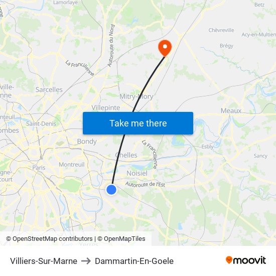 Villiers-Sur-Marne to Dammartin-En-Goele map
