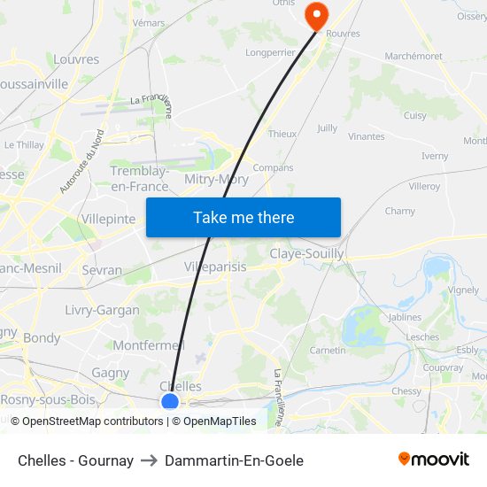 Chelles - Gournay to Dammartin-En-Goele map