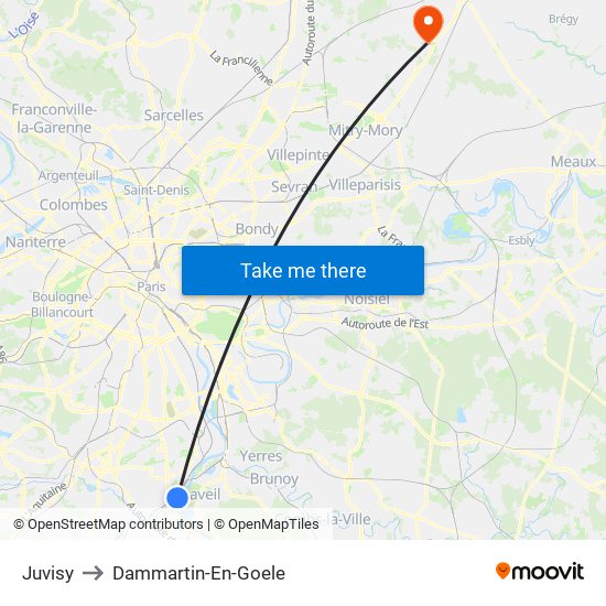 Juvisy to Dammartin-En-Goele map