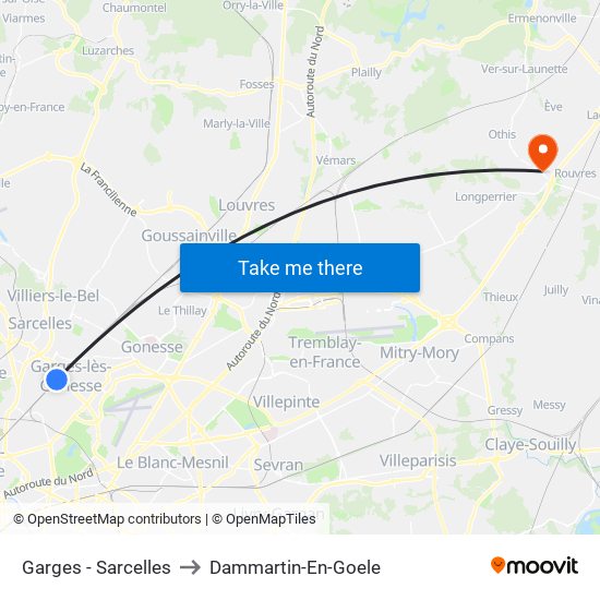 Garges - Sarcelles to Dammartin-En-Goele map