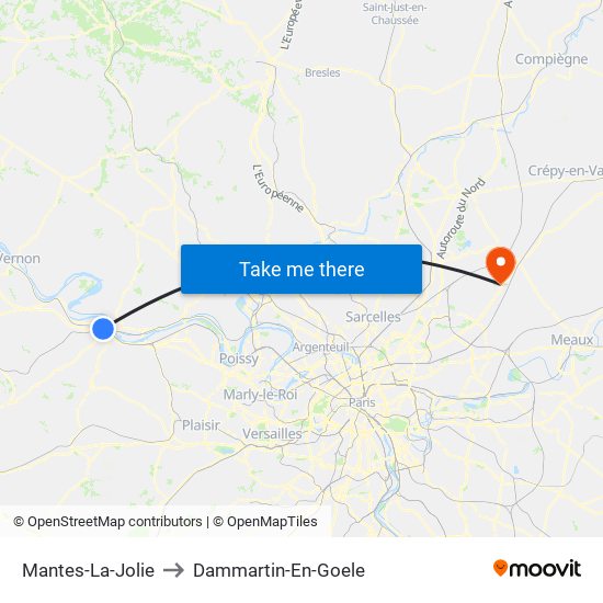 Mantes-La-Jolie to Dammartin-En-Goele map