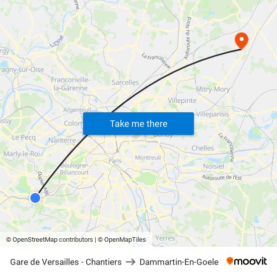 Gare de Versailles - Chantiers to Dammartin-En-Goele map