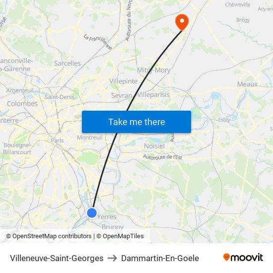 Villeneuve-Saint-Georges to Dammartin-En-Goele map