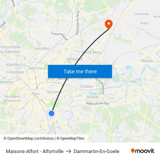 Maisons-Alfort - Alfortville to Dammartin-En-Goele map