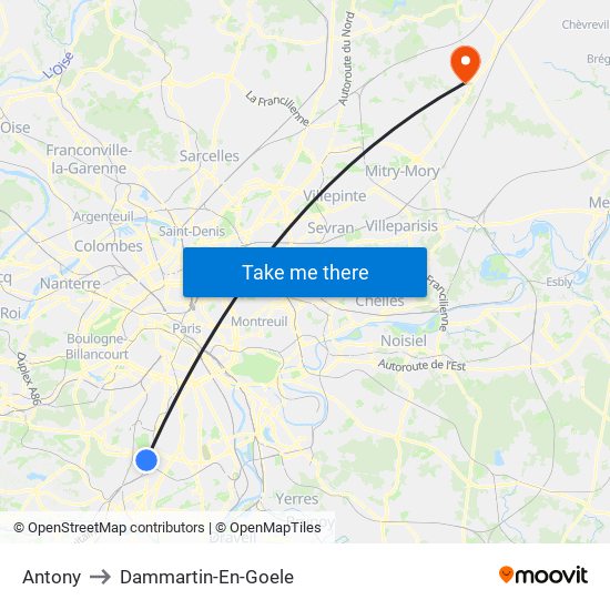 Antony to Dammartin-En-Goele map