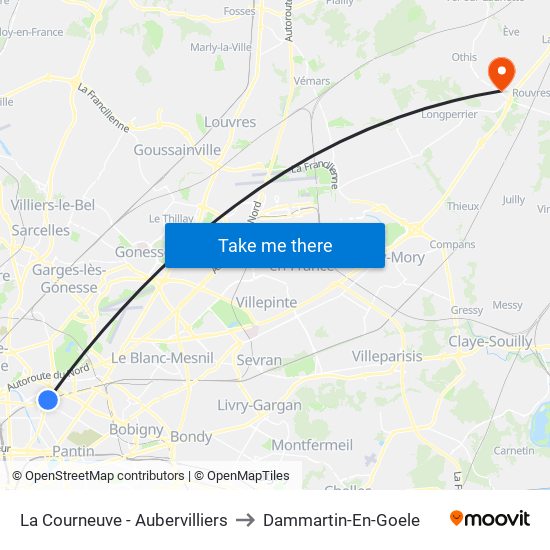 La Courneuve - Aubervilliers to Dammartin-En-Goele map