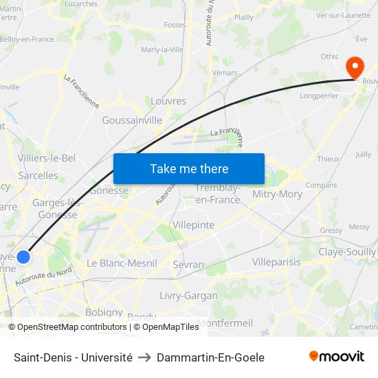 Saint-Denis - Université to Dammartin-En-Goele map