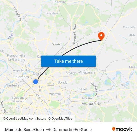 Mairie de Saint-Ouen to Dammartin-En-Goele map