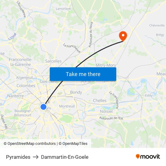 Pyramides to Dammartin-En-Goele map