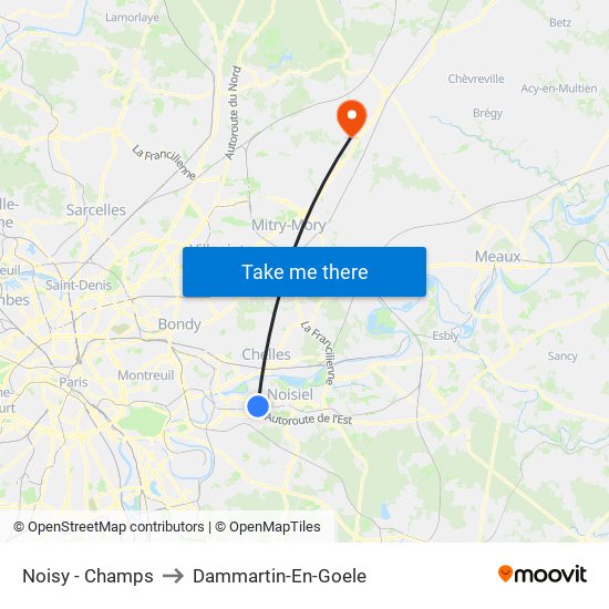 Noisy - Champs to Dammartin-En-Goele map