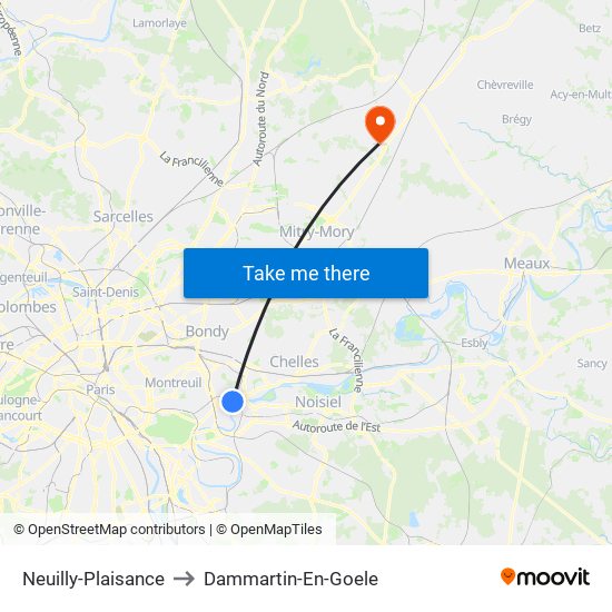 Neuilly-Plaisance to Dammartin-En-Goele map