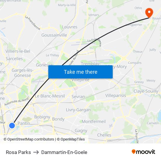 Rosa Parks to Dammartin-En-Goele map