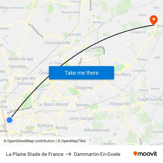 La Plaine Stade de France to Dammartin-En-Goele map