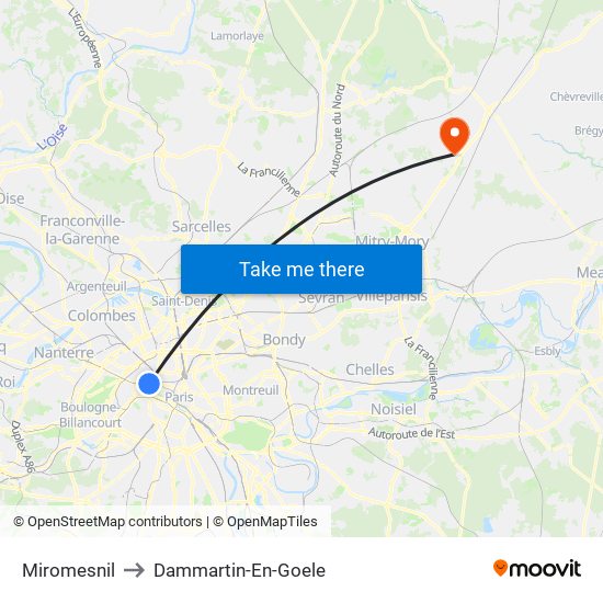 Miromesnil to Dammartin-En-Goele map