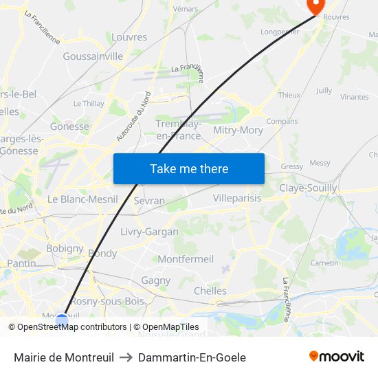 Mairie de Montreuil to Dammartin-En-Goele map