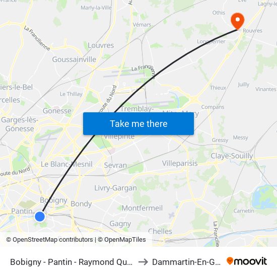 Bobigny - Pantin - Raymond Queneau to Dammartin-En-Goele map