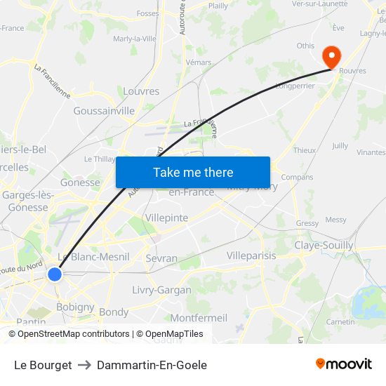 Le Bourget to Dammartin-En-Goele map