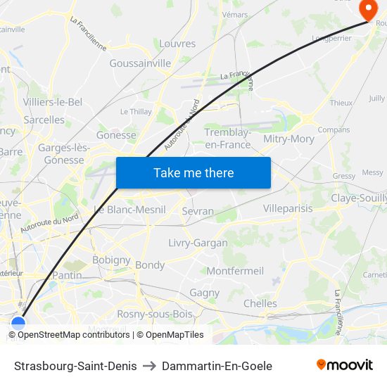 Strasbourg-Saint-Denis to Dammartin-En-Goele map