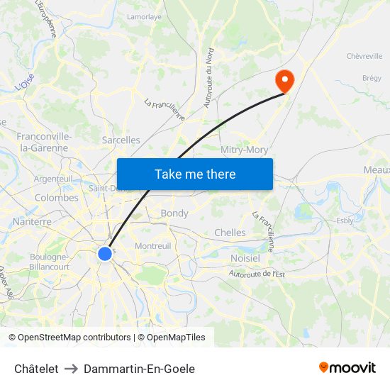 Châtelet to Dammartin-En-Goele map