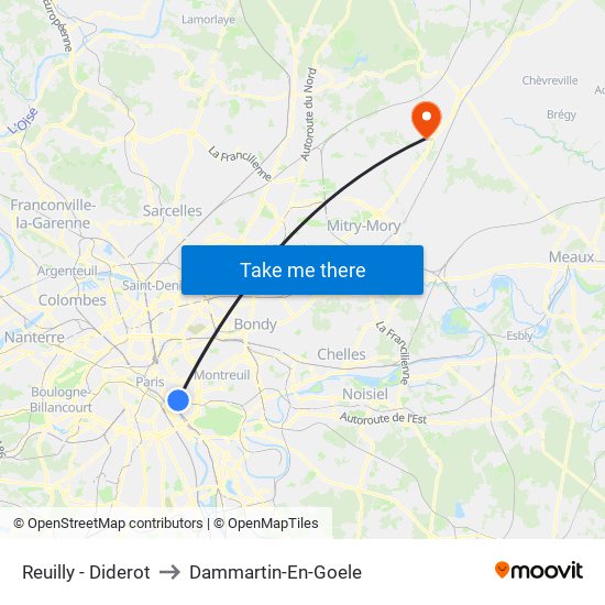 Reuilly - Diderot to Dammartin-En-Goele map